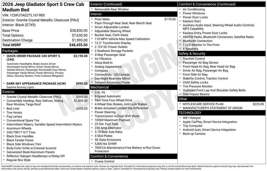 new 2026 Jeep Gladiator car, priced at $45,459