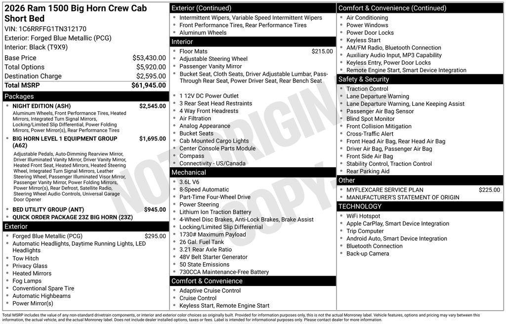 new 2026 Ram 1500 car, priced at $50,489
