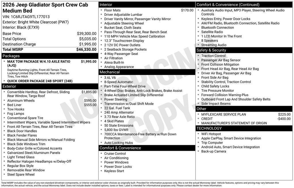 new 2026 Jeep Gladiator car, priced at $41,160