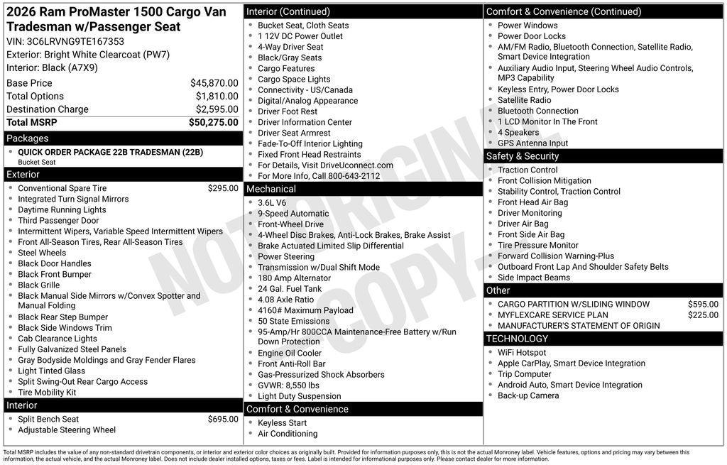 new 2026 Ram ProMaster 1500 car, priced at $46,261