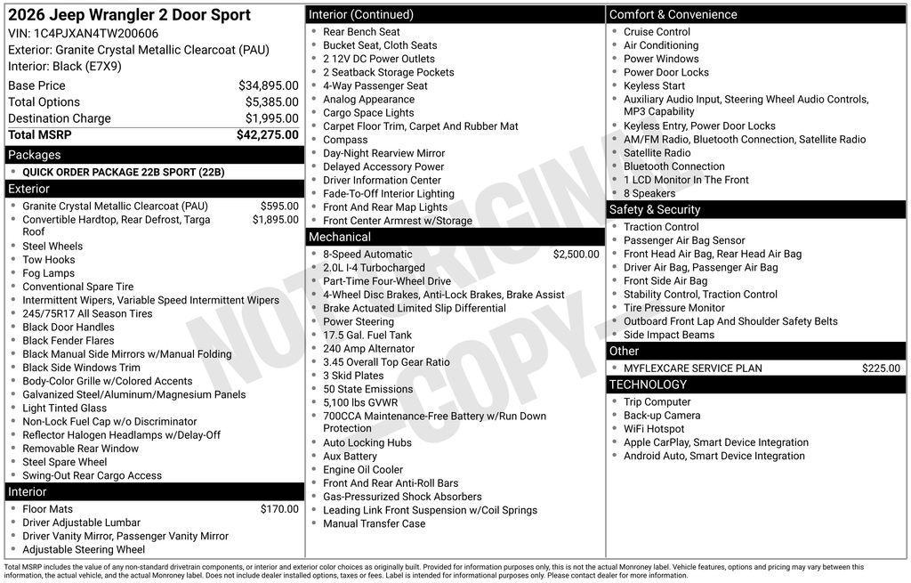new 2026 Jeep Wrangler car, priced at $39,316