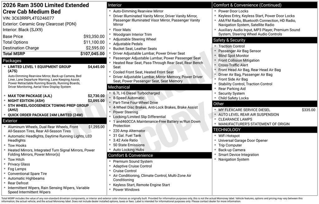 new 2026 Ram 3500 car, priced at $94,670