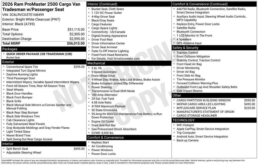 new 2026 Ram ProMaster 2500 car, priced at $48,094