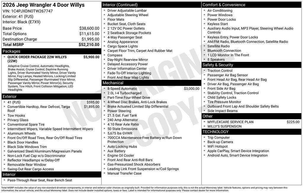 new 2026 Jeep Wrangler car, priced at $48,125