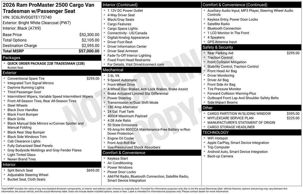 new 2026 Ram ProMaster 2500 car, priced at $47,415