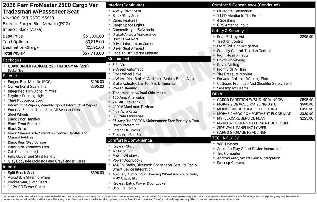 new 2026 Ram ProMaster 2500 car, priced at $49,670