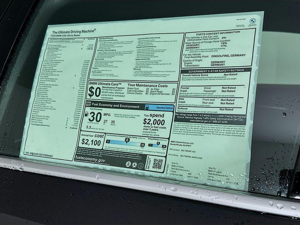 new 2026 BMW 530 car, priced at $67,690