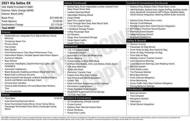 used 2021 Kia Seltos car, priced at $20,210