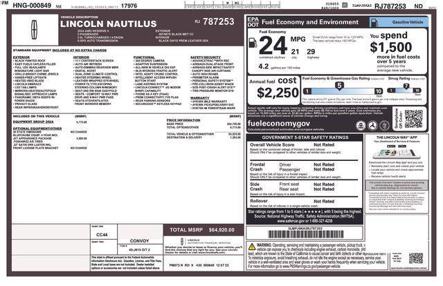 used 2024 Lincoln Nautilus car, priced at $45,499