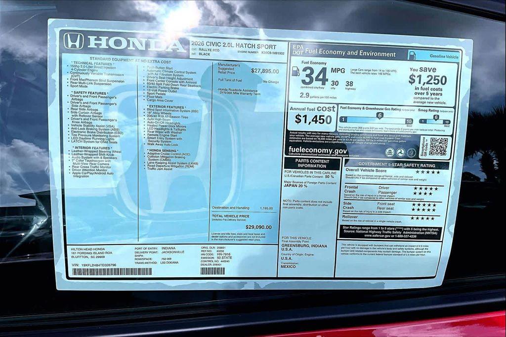 new 2026 Honda Civic car, priced at $29,686