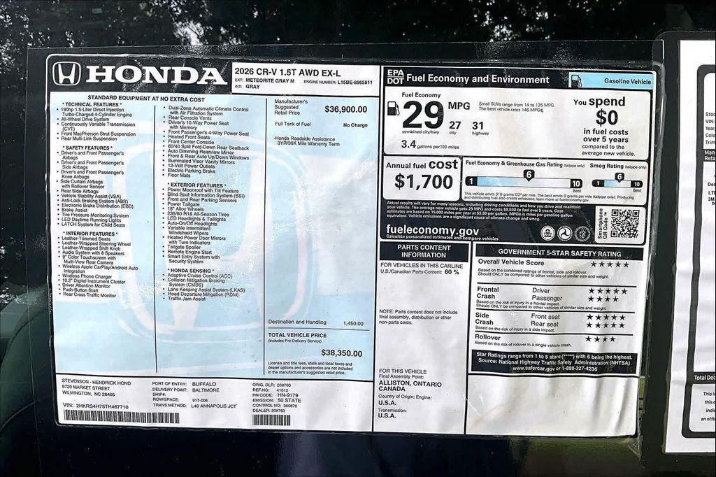 new 2026 Honda CR-V car, priced at $38,946