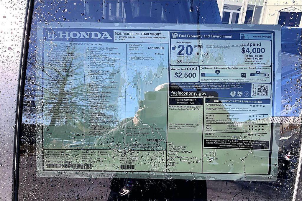 new 2026 Honda Ridgeline car, priced at $45,373
