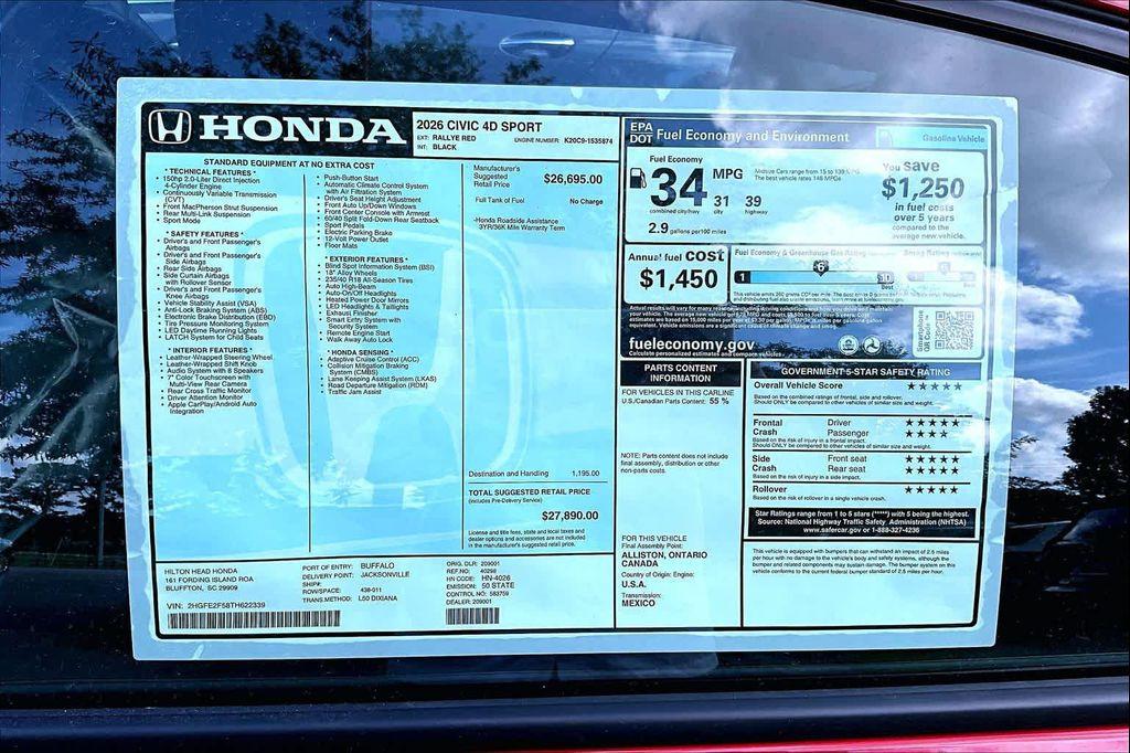 new 2026 Honda Civic car, priced at $28,486