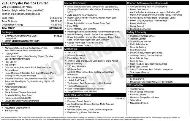 used 2018 Chrysler Pacifica car, priced at $14,886