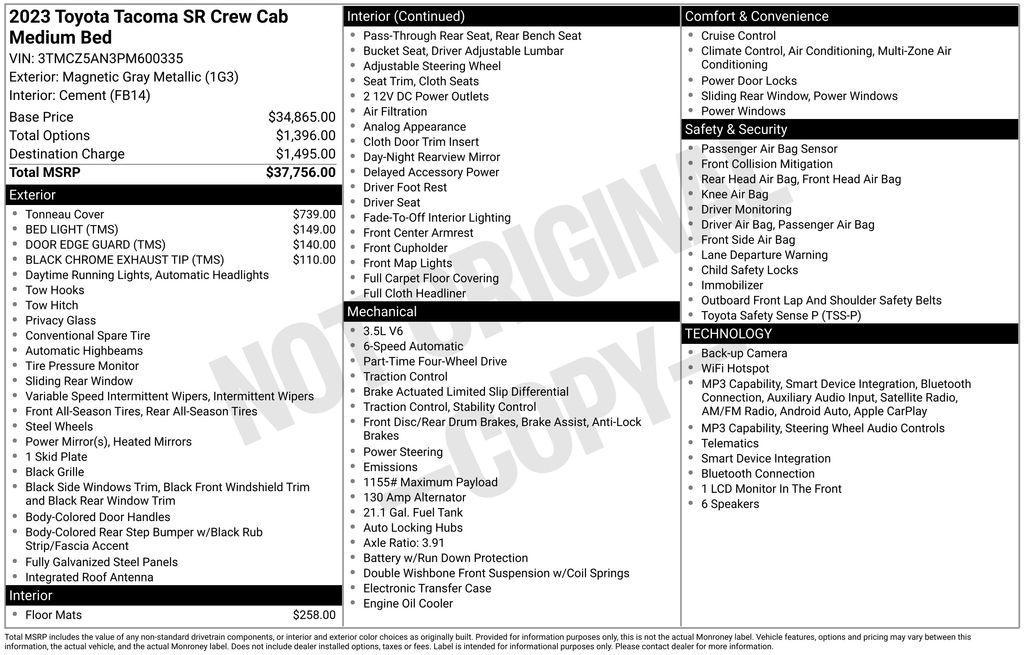 used 2023 Toyota Tacoma car, priced at $38,180