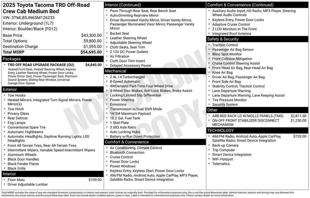 used 2025 Toyota Tacoma car, priced at $49,450