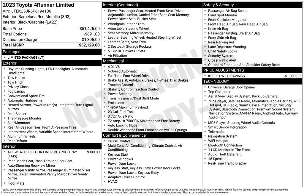 used 2023 Toyota 4Runner car, priced at $46,900