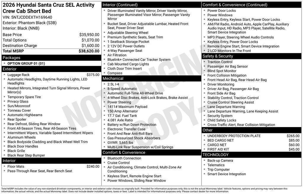new 2026 Hyundai SANTA CRUZ car, priced at $36,997