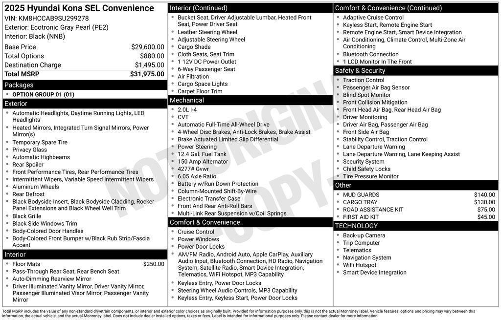 new 2025 Hyundai Kona car, priced at $26,544