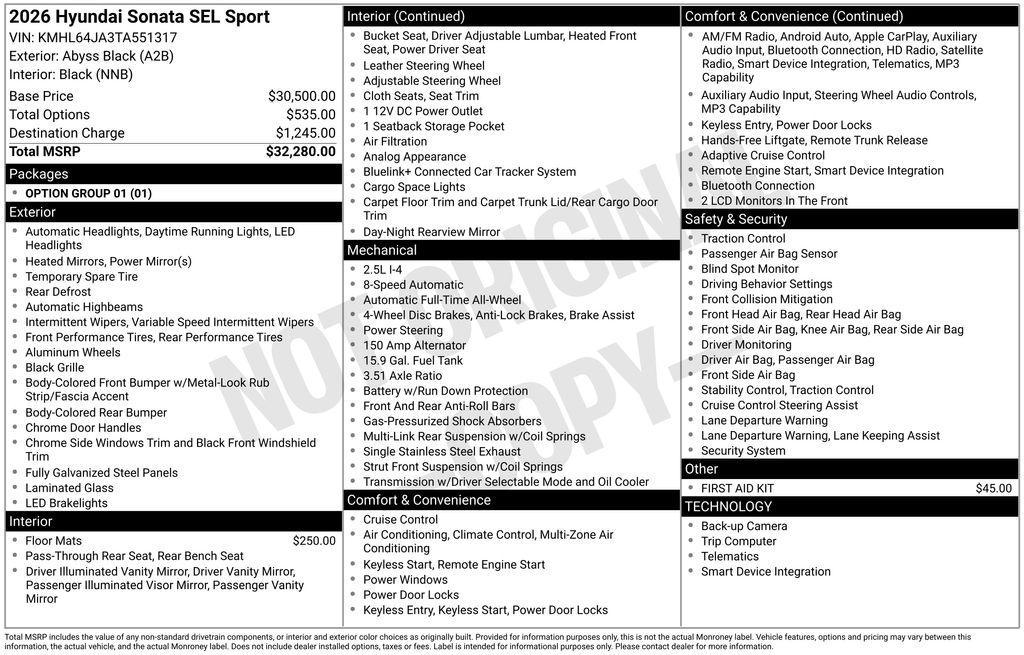 new 2026 Hyundai Sonata car, priced at $29,743