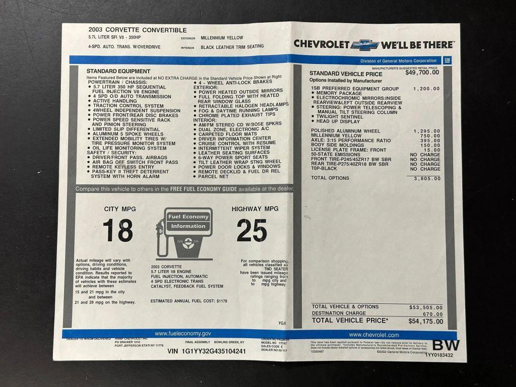 used 2003 Chevrolet Corvette car, priced at $30,000