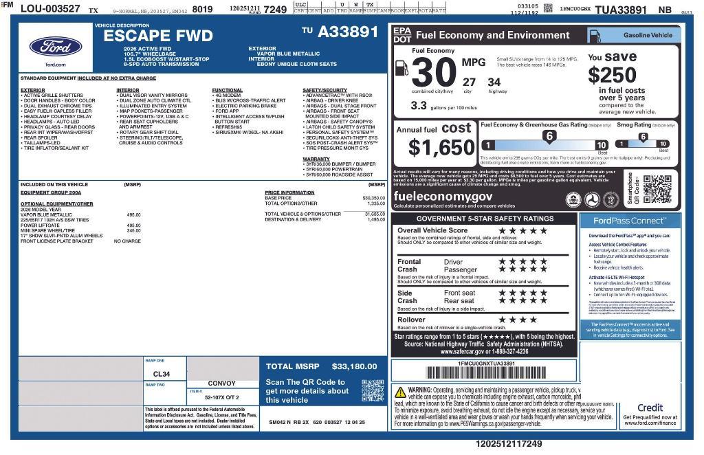 new 2026 Ford Escape car, priced at $28,306