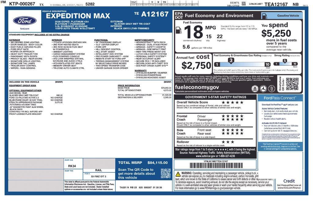 new 2026 Ford Expedition Max car, priced at $81,861