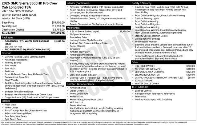 new 2026 GMC Sierra 3500 car, priced at $64,072