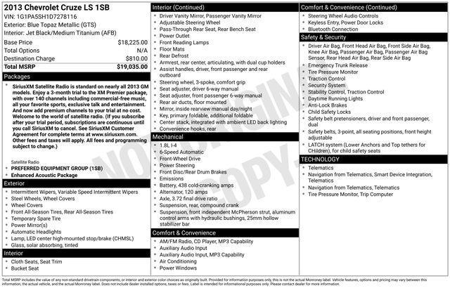 used 2013 Chevrolet Cruze car, priced at $7,395