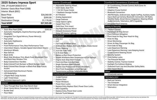 used 2025 Subaru Impreza car, priced at $24,000
