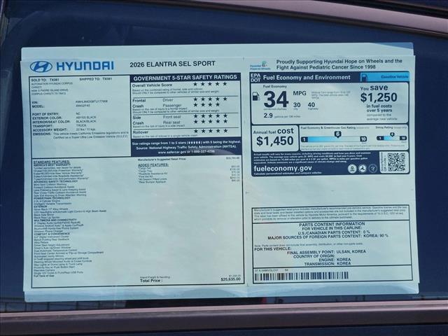 new 2026 Hyundai Elantra car, priced at $23,860