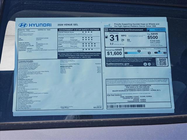 new 2026 Hyundai Venue car, priced at $25,220