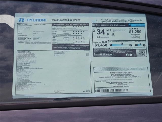 new 2026 Hyundai Elantra car, priced at $24,605