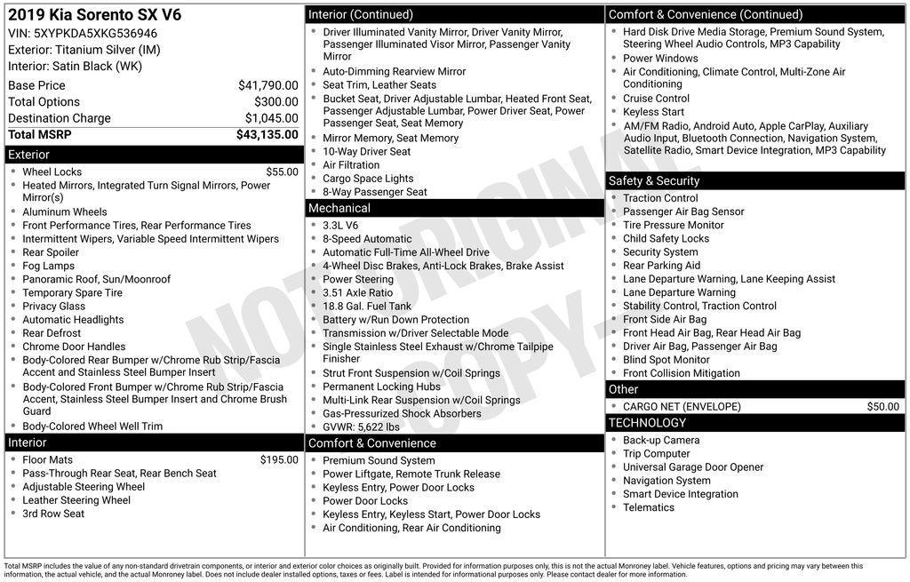 used 2019 Kia Sorento car, priced at $19,600