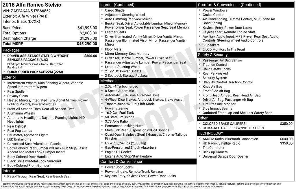 used 2018 Alfa Romeo Stelvio car, priced at $15,000