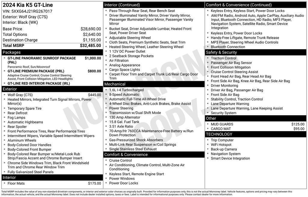 used 2024 Kia K5 car, priced at $26,700