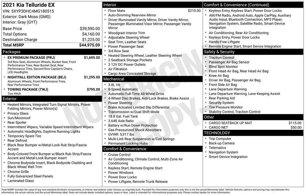 used 2021 Kia Telluride car, priced at $29,500