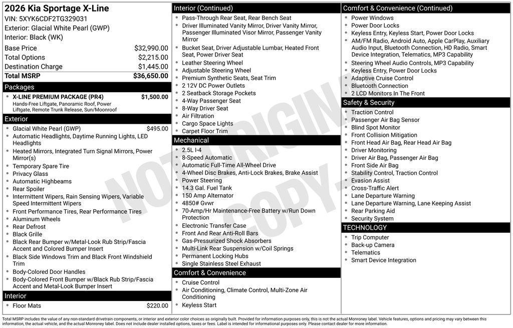 used 2026 Kia Sportage car, priced at $31,500