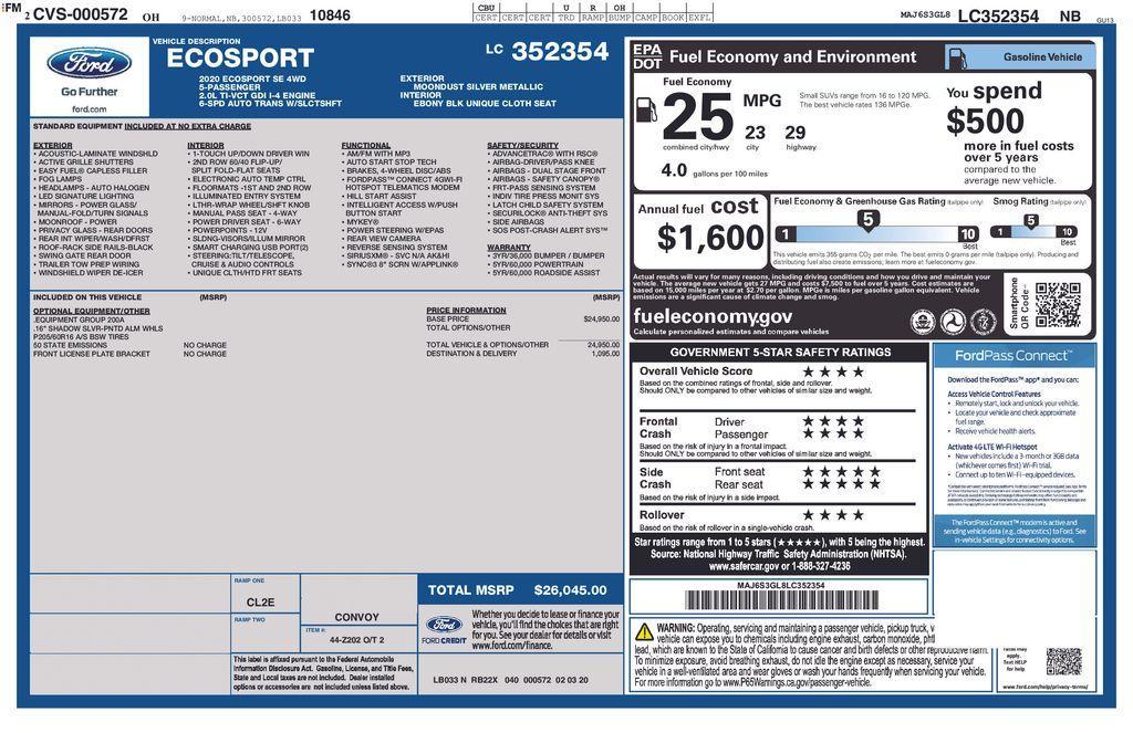 used 2020 Ford EcoSport car, priced at $14,200