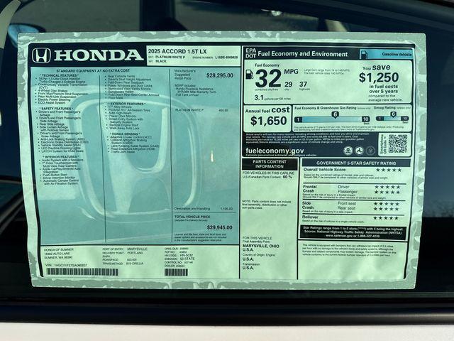 new 2025 Honda Accord car, priced at $28,445