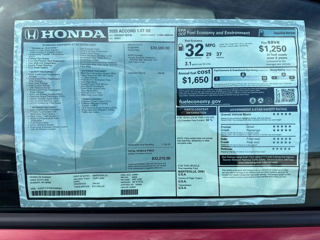 new 2025 Honda Accord car, priced at $27,195