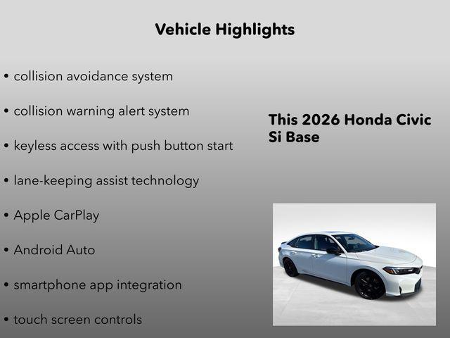 new 2026 Honda Civic Si car, priced at $38,345
