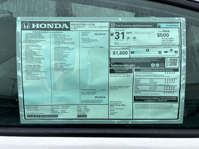 new 2026 Honda Accord car, priced at $32,345