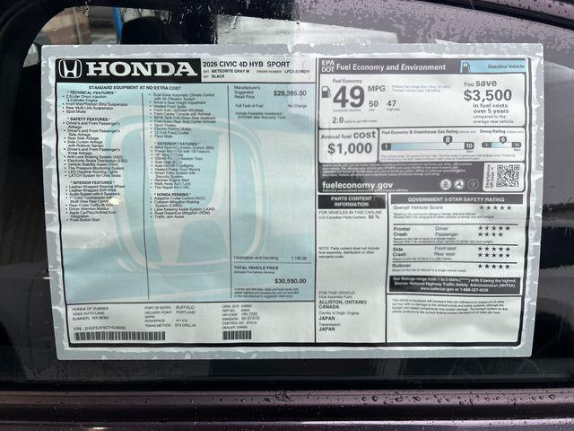 new 2026 Honda Civic Hybrid car, priced at $30,590