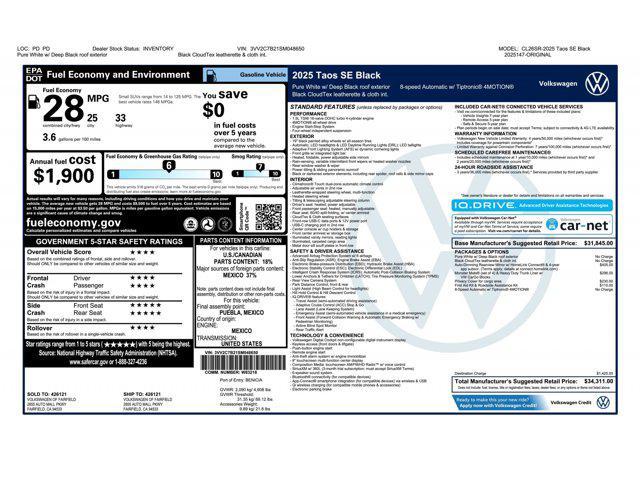 new 2025 Volkswagen Taos car, priced at $31,561