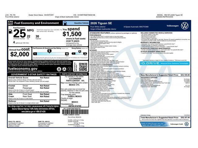 new 2026 Volkswagen Tiguan car, priced at $37,437