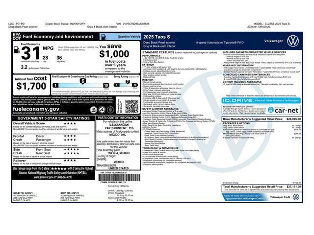 new 2025 Volkswagen Taos car, priced at $24,371