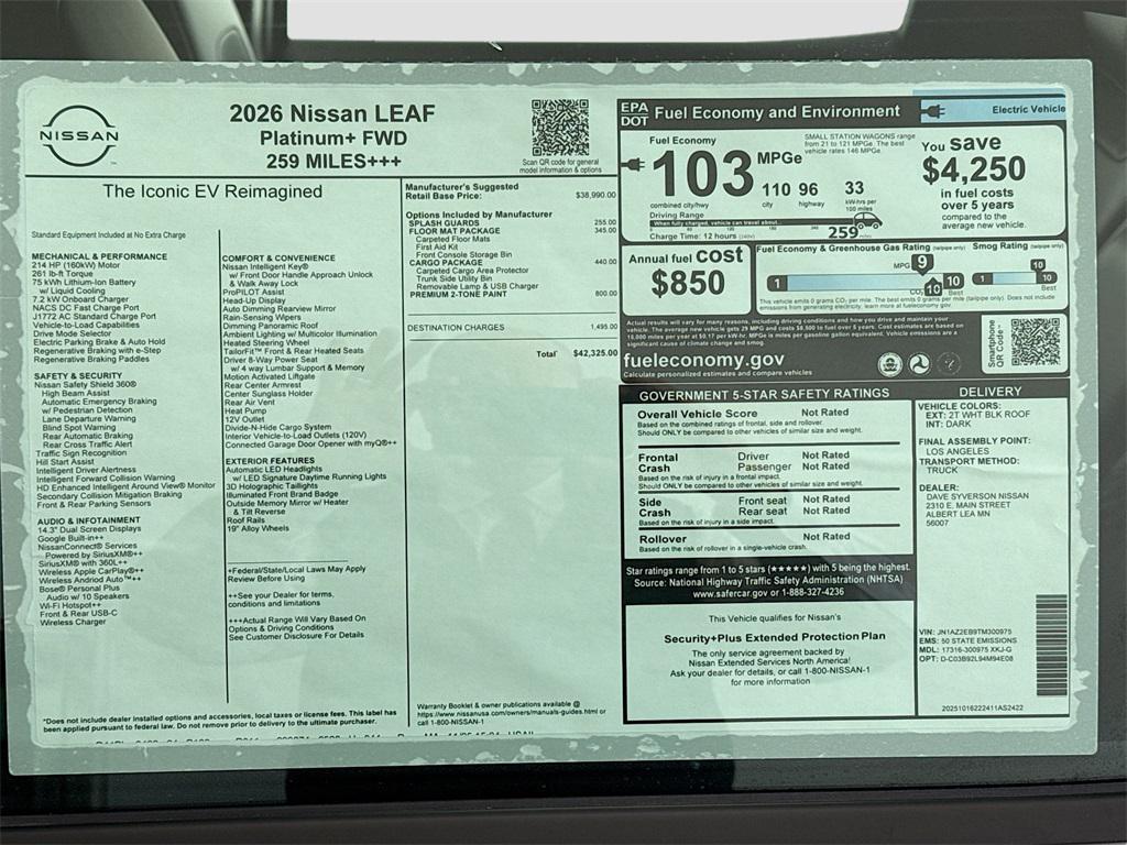 new 2026 Nissan Leaf car, priced at $42,325