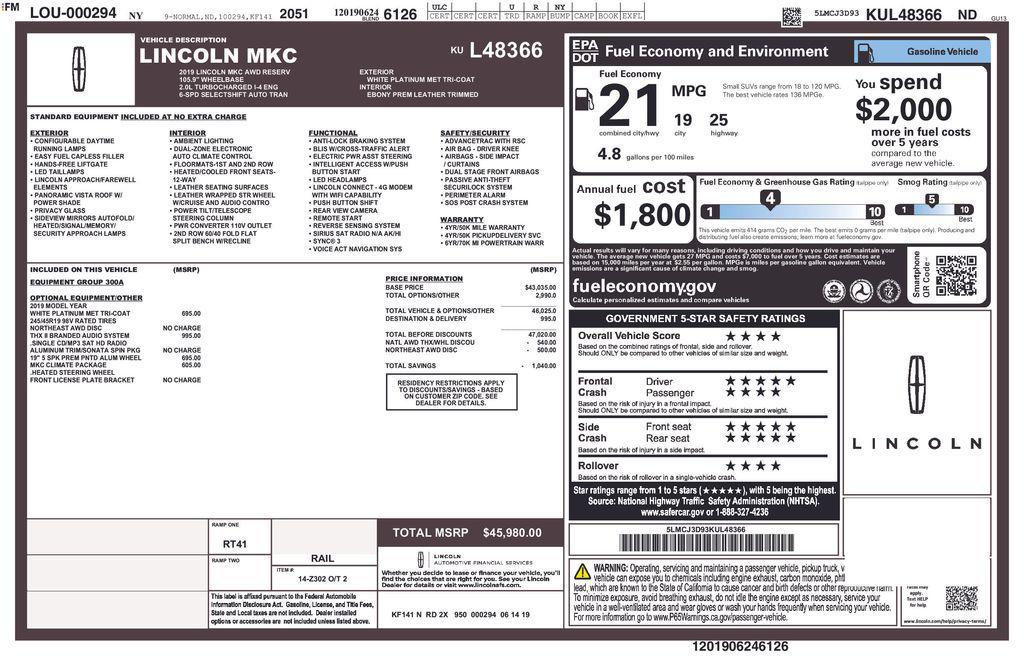 used 2019 Lincoln MKC car, priced at $18,647