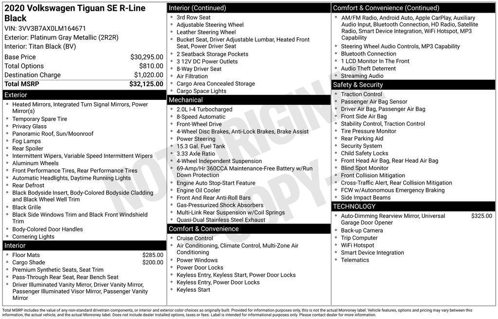 used 2020 Volkswagen Tiguan car, priced at $18,538